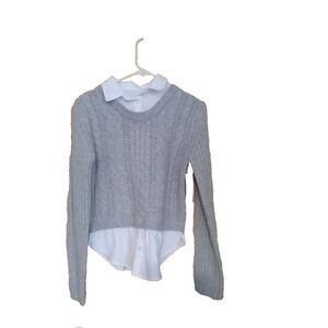 New Direction sweater Sz S Long Sleeve‎ Solid Gray White Cotton shirt NWT Preppy